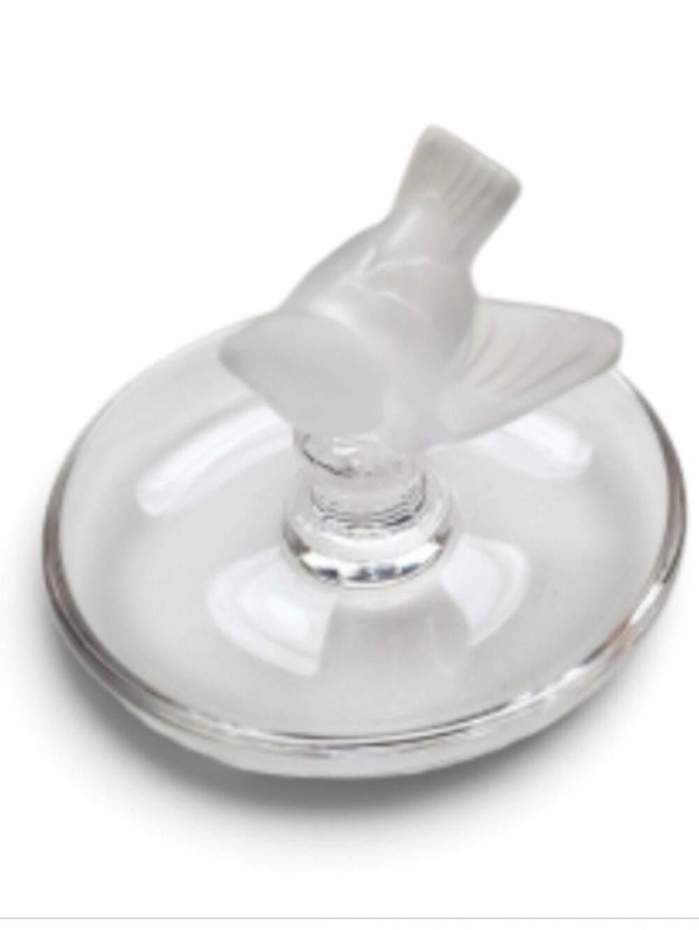 Lalique Crystal Sparrow Mounted On Trinket Round Base